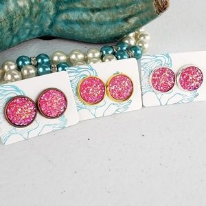 Hot Pink Acrylic Druzy Flatback Earrings